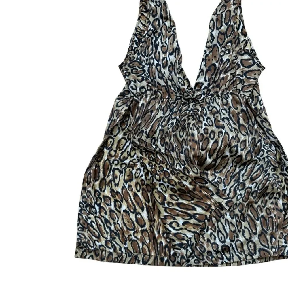70s Vintage Flair Lingerie Nylon Leopard Print Vneck Slip Dress Small - Picture 2 of 6